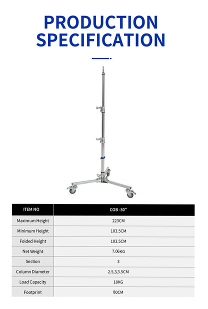 Dearkol COB 30" 2020mm Baby Runway Light Stand, New Base