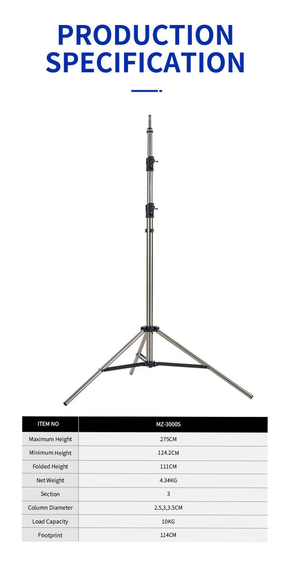 Dearkol MZ-3000S 2650mm Light Stand Silver, Steel Made High Quality