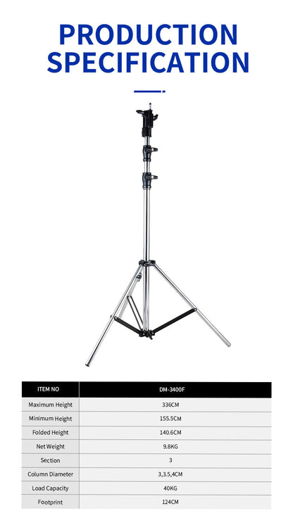 Dearkol DMF-3400F 3400mm Unique Collar Round Leg Combo Heavy Duty Light Stand, One Leveling Leg