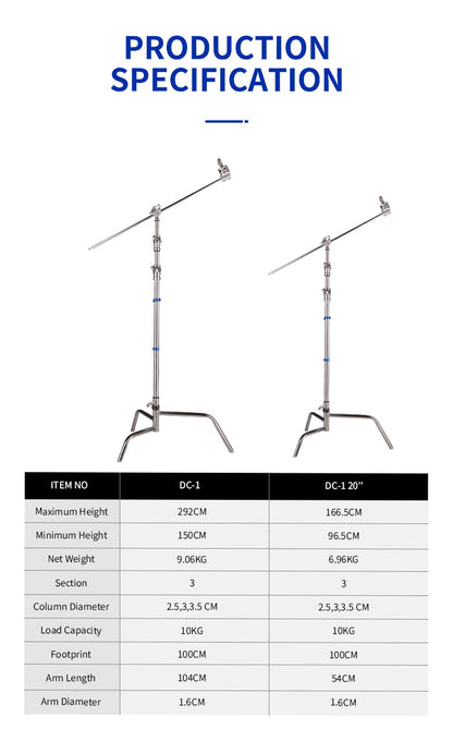 Dearkol DC-1 Unique Collar 3290mm Quick Release Turtle Base C Stand, Detachable Leg